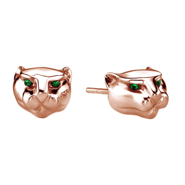 5 Ct Round Emerald & Diamond Panther Ring & Stud Earrings Set 14K Rose Gold Over